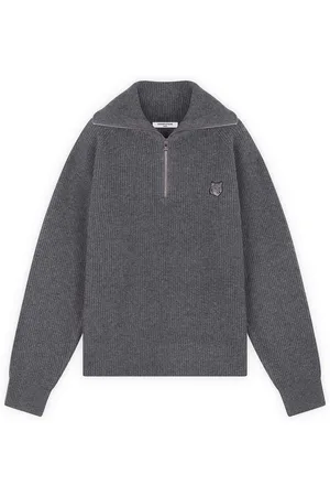 Maison Kitsuné Maglione a costine con mezza zip e toppa