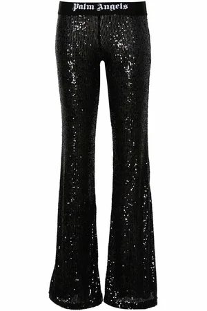 Palm Angels Pantaloni svasati con paillettes con logo