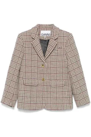 Ganni Blazer squadrato in misto lana a quadri