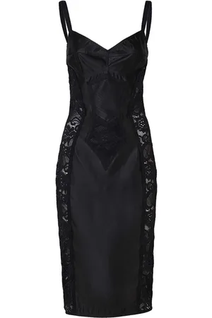 Dolce & Gabbana Vestito midi a corsetto in raso e pizzo