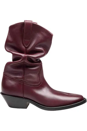 Maison Margiela Stivale Texano Tabi In Pelle Colore Bordeaux