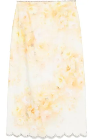 ZIMMERMANN Gonna longuette in lino con stampa floreale