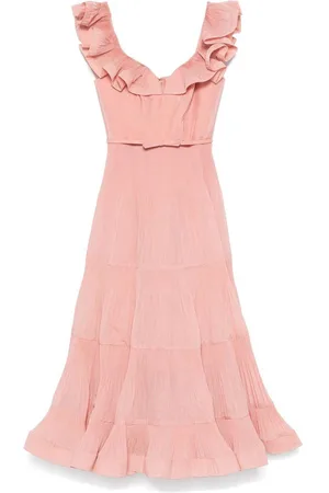 ZIMMERMANN Vestito midi a pieghe rosa corallo