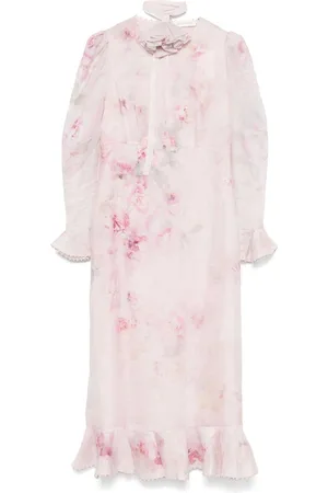 ZIMMERMANN Vestito midi con stampa floreale rosa chiaro