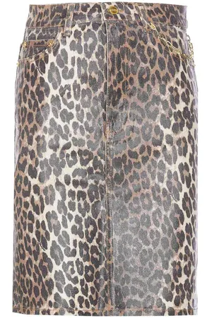 Ganni Gonna leopardata in denim con stampa laminata