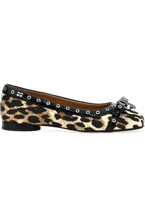 Ganni Ballerine con fiocco e occhielli leopardati