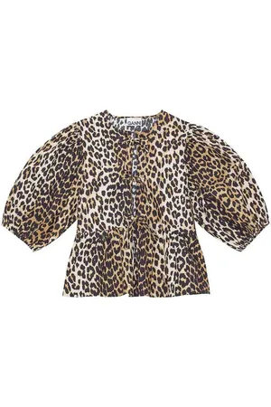 Ganni Blusa peplo in popeline di cotone stampato