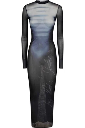 Jean Paul Gaultier Vestito lungo girocollo in rete stampato
