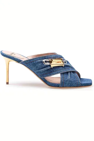 Balmain Mule Safety In Tessuto Denim Con Spilla