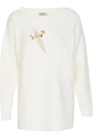 Elisabetta Franchi Maglione ritagliato con spilla ingioiellata