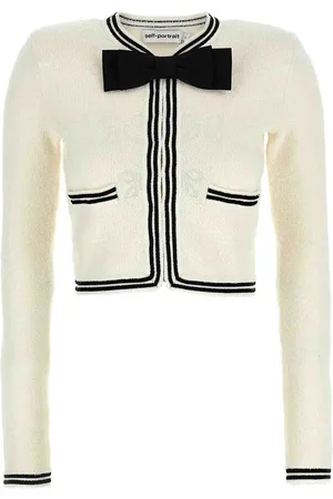 Self-Portrait Cream Bow Jacquard Cardigan