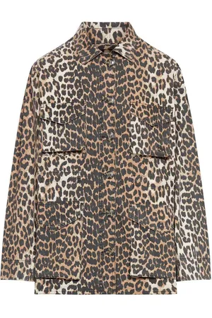 Ganni Giacca in tela di cotone leopardata
