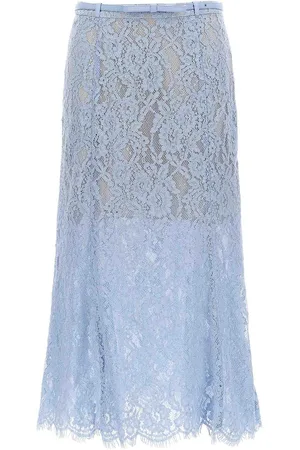 Self-Portrait Blue Lace Flared Midi Skirt