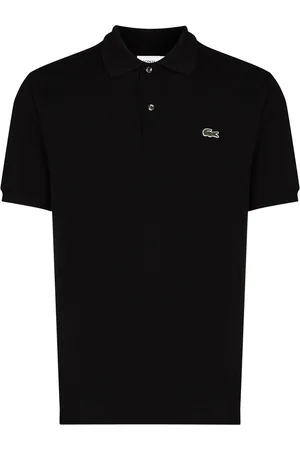 Lacoste Polo nera in cotone con patch logo