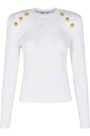 Balmain Maglione di miscela viscosa bianca