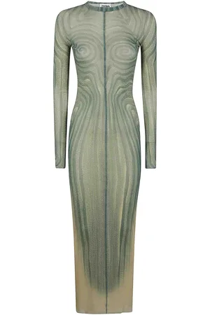 Jean Paul Gaultier Vestito lungo in mesh stampato con borse