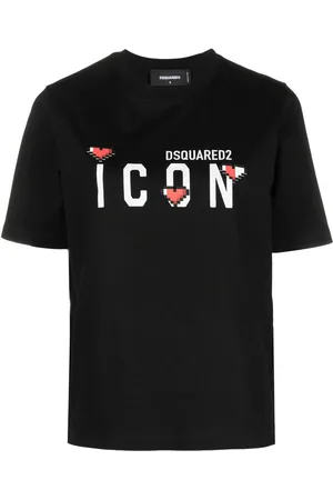 Dsquared2 T-shirt nera in cotone con stampa logo icon