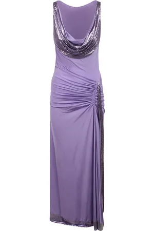 Paco rabanne Abito Lungo In Rete E Jersey Color Lavanda