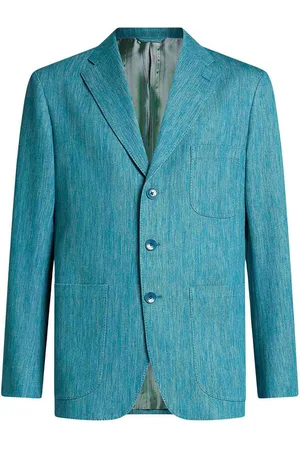 Etro Blazer a petto singolo azzurro in cotone fiam