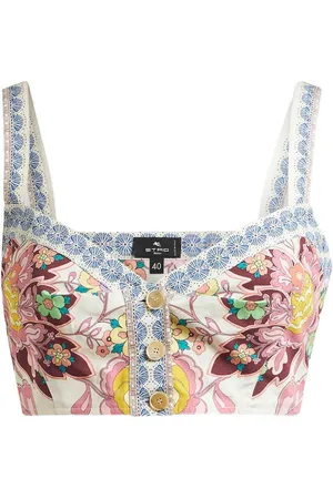 Etro Top corto di cotone bianco avorio