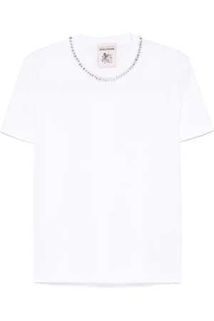SEMICOUTURE T-shirt bianca a maniche corte con inserti