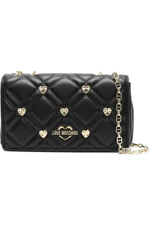 Moschino Borsa a tracolla trapuntata nera con cuori