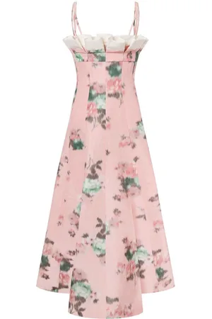 Serafini Abito midi di lino svasati rosa con fiori