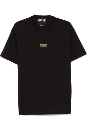 VERSACE T-shirt nera con etichetta logo d