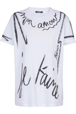 Balmain T-shirt di cotone bianco con scrittura nera