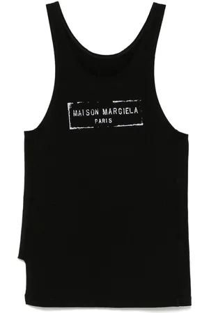 Maison Margiela Top svasato con logo frontale bianco