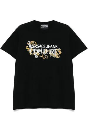 VERSACE T-shirt nera con logo frontale