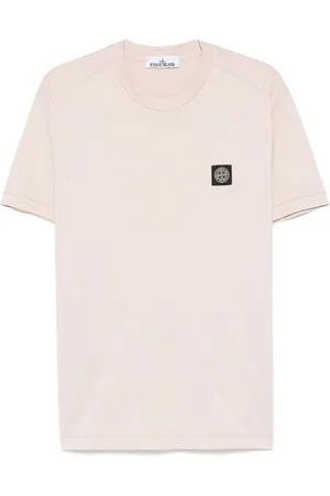 Stone Island T-shirt di cotone rosa con ricamo logo