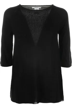 KANGRA CASHMERE T-shirt nera con maniche a 3/4