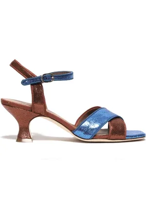Gielle Sandalo a due fasce incrociate in pelle laminata bluette e bronzo
