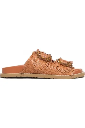Coral Blue Ciabatta a due fasce in pelle intrecciata arancio