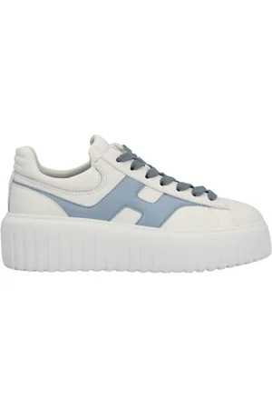 Hogan Sneakers H-Stripes in pelle bianca e celeste