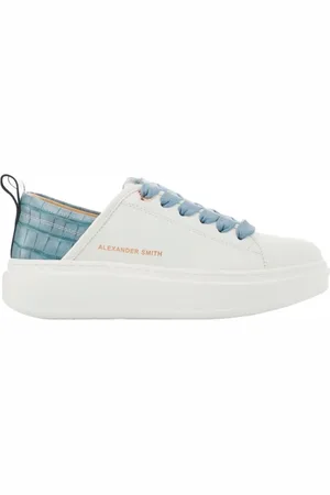 Alexander Smith Sneakers Eco-Wembley bianca con sperone a stampa coccodrillo azzurro e lacci azzurri