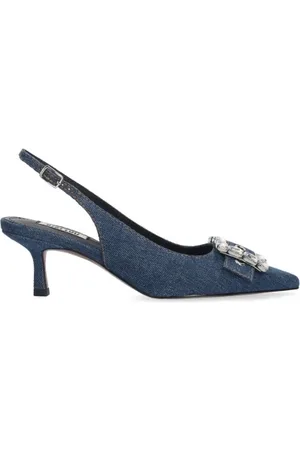 Bibi Lou Chanel slingback denim con dettaglio strass