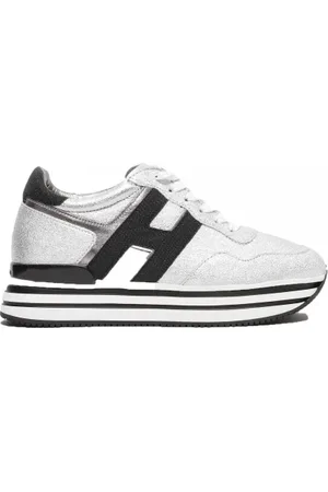 Hogan Sneakers Midi H222 in pelle metallizzata grigio argento