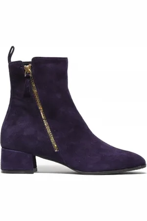Oliaro Stivaletto in morbido suede viola con zip laterale dorata