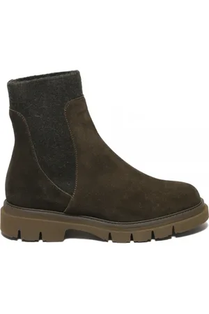Oliaro Stivaletto in suede verde militare con elastici laterali