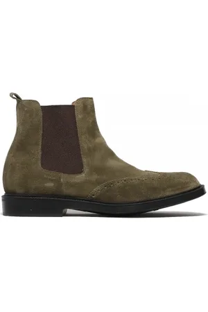 Oliaro Stivaletto con elastici laterali in suede verde oliva