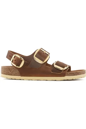 Birkenstock Sandalo Milano Big Buckle in pelle nabuk cognac oliata