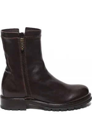 Hundred Stivaletto in pelle ebano con doppia zip laterale