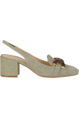 ROBERTO FESTA Chanel slingback in jeans kaki con accessorio in legno