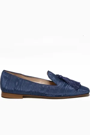 Prosperine Pantofolina in moirè jeans e nappine in seta