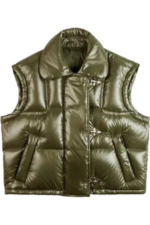 FAY Gilet cropped in tessuto verde