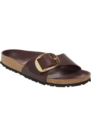 Birkenstock Sandalo Madrid a fascia singola con grande fibbia in pelle ingrassata bordeaux