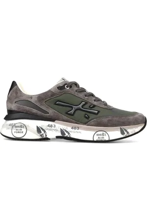 Premiata Sneakers Moerun in suede grigio e tessuto tecnico verde