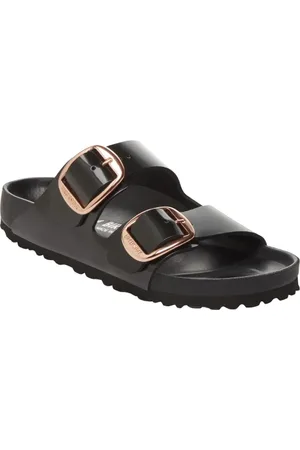 Birkenstock Sandalo Arizona a due fasce in pelle nera lucida